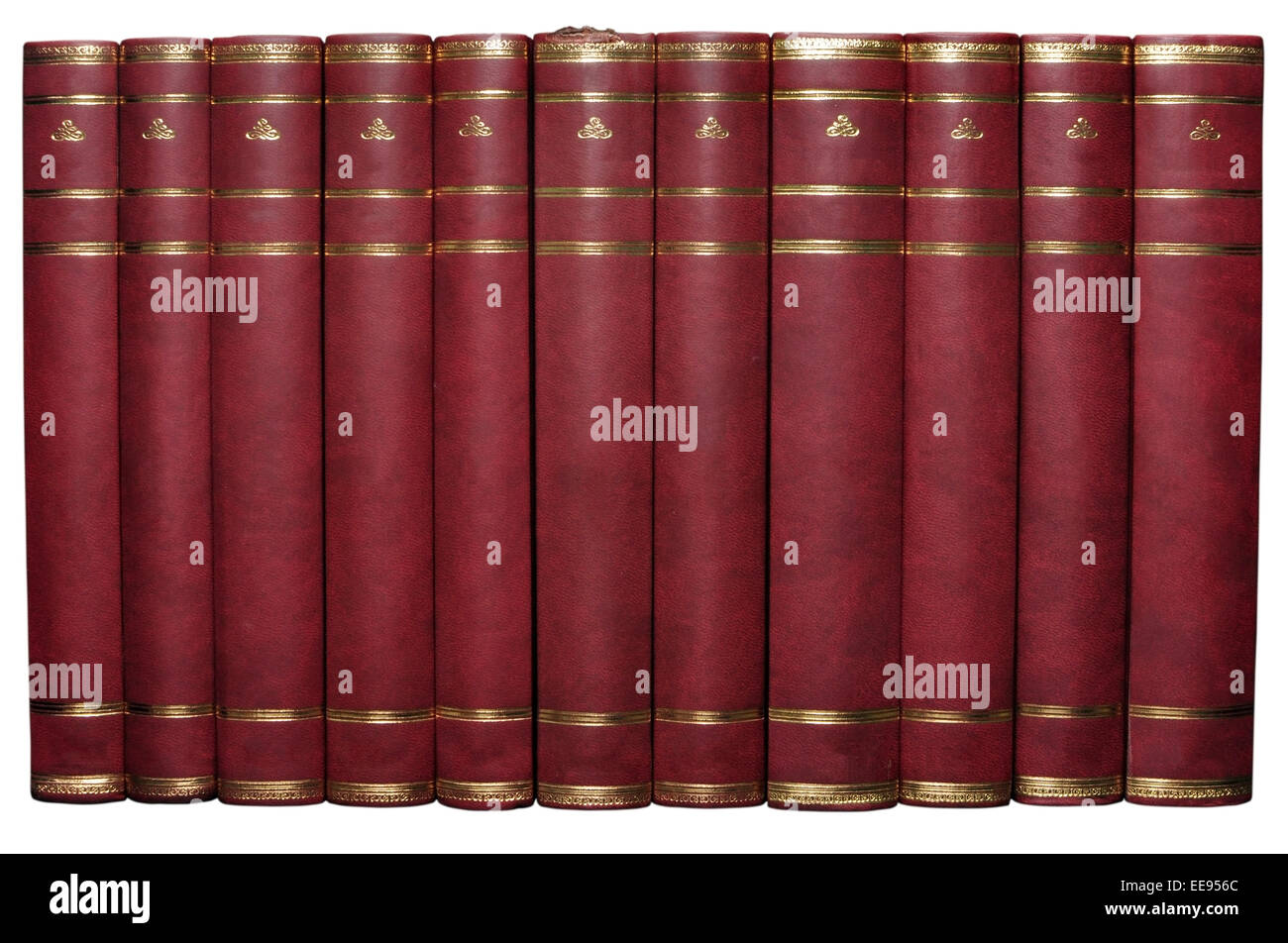 luxury elegant leather book row library shelf imitation Stock Photo