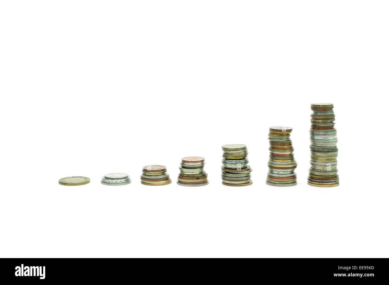 coins increasing stacks ladder over white background Stock Photo