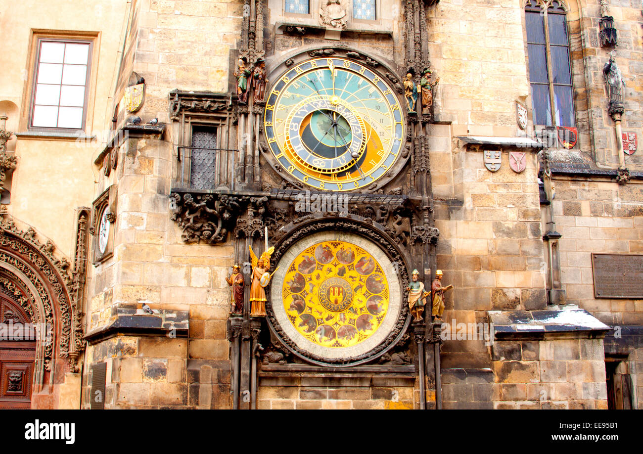 Famous astronomical clock at the Old Town square in Prague, Czech Republic, Europe Stock Photo