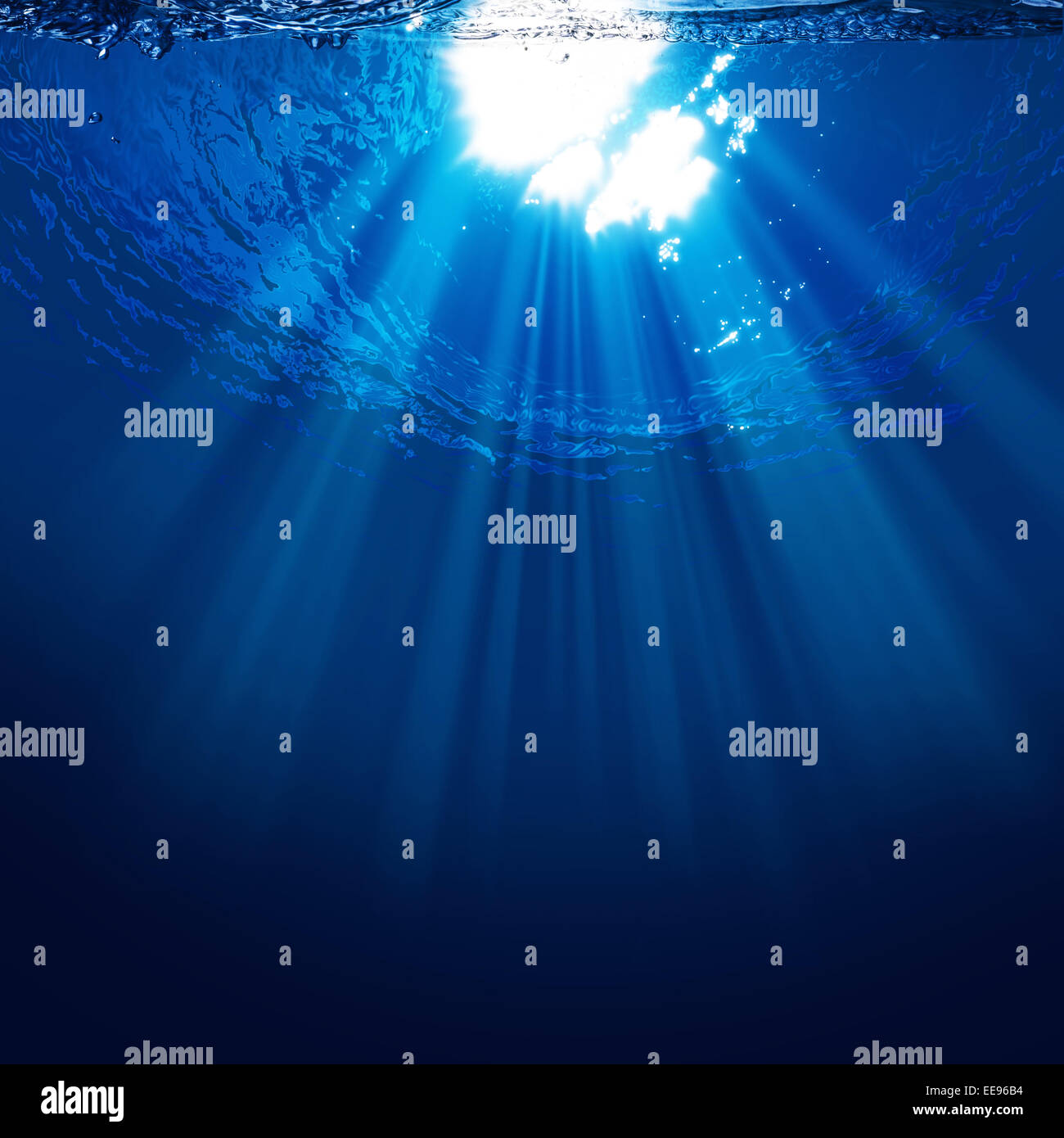 Abyss, abstract underwater backgrounds with sun beam Stock Photo