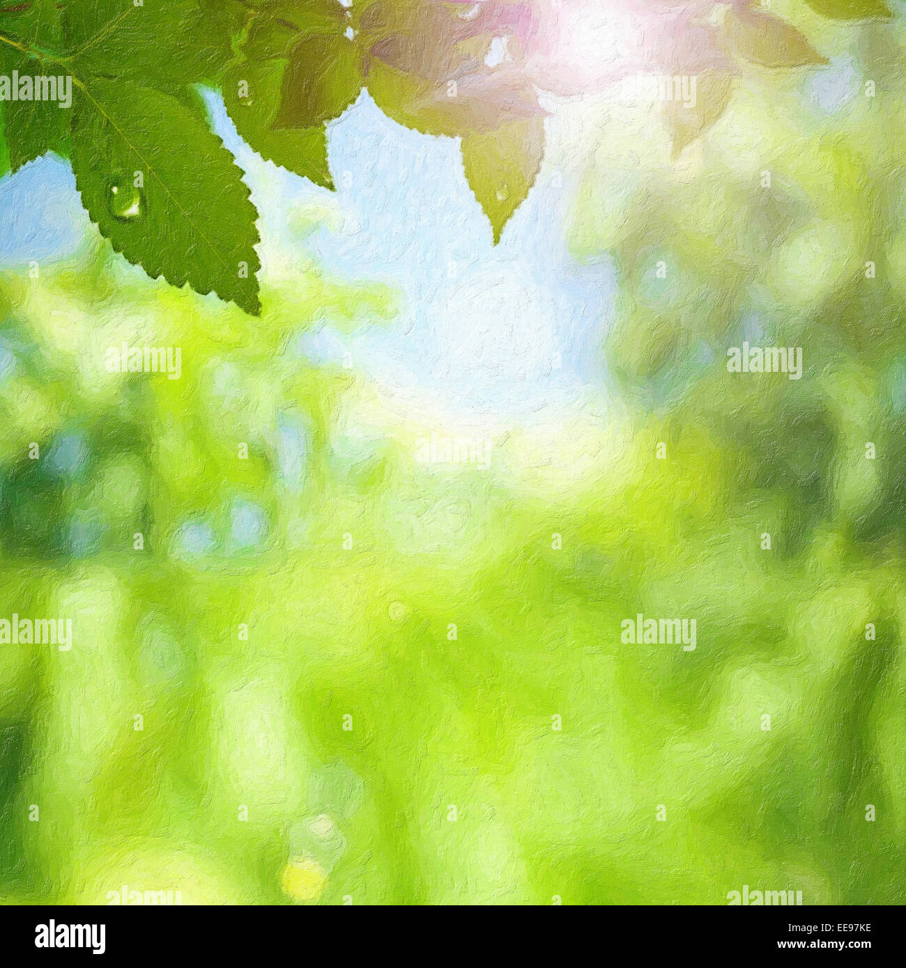 Summer foliage. Impasto art print stylezed backgrounds Stock Photo
