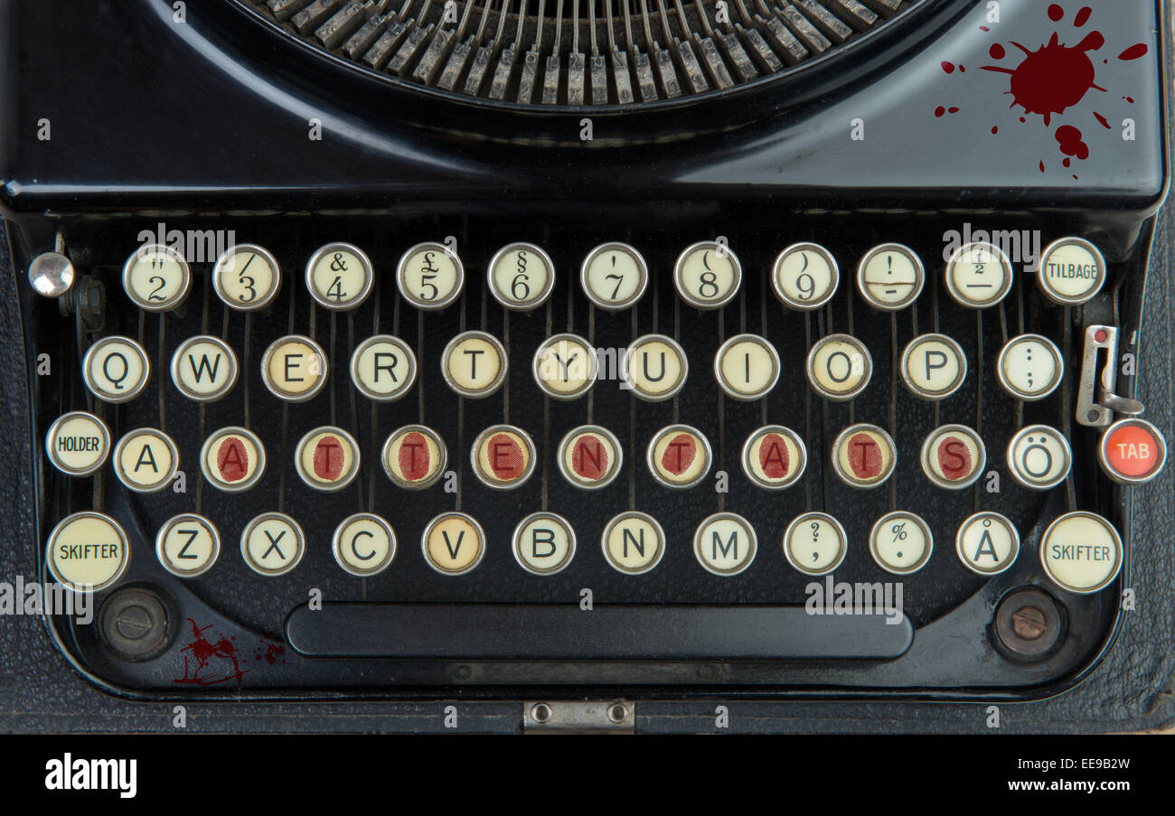 Old typewriter with terrorism Stock Photo