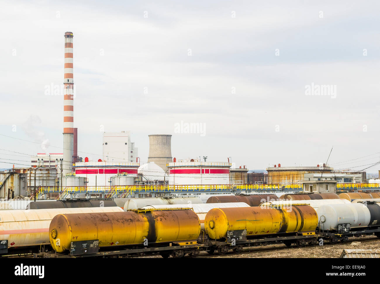 Oil tankers loaded with fuel at an oil and gas refinery Stock Photo