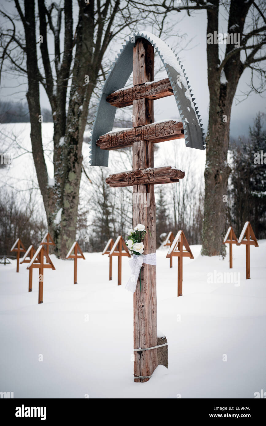 Snow covered crosses on WWI military cemetery in Topola, Slovakia Stock Photo