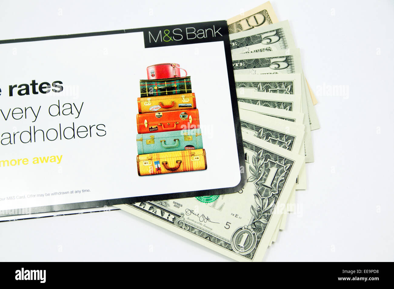 M&S Bank envelope and US Dollars. Stock Photo