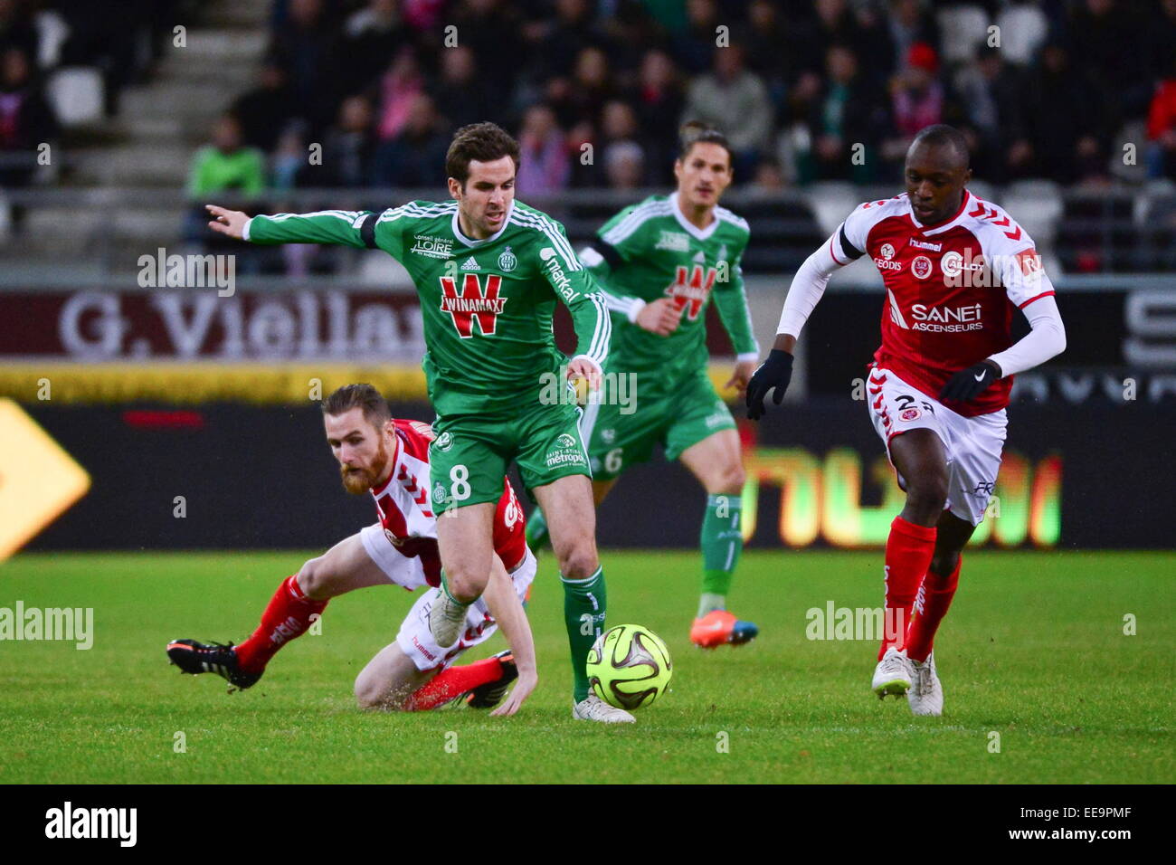 Benjamin CORGNET/Antoine DEVAUX/Antoine CONTE - 10.01.2015 - Reims/Saint Etienne - 20eme journee de Ligue 1.Photo : Dave Winter/Icon Sport Stock Photo