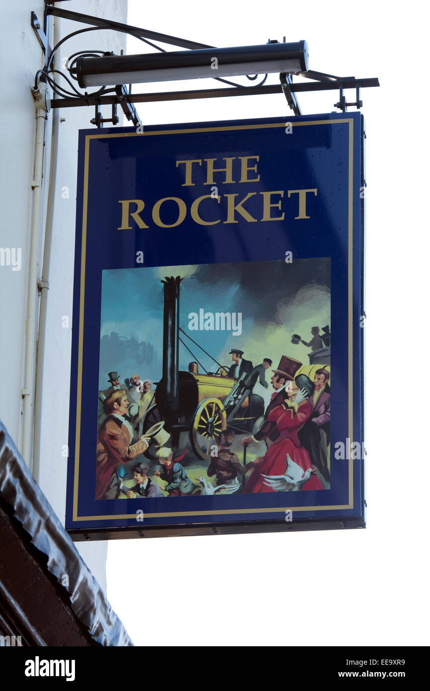 The Rocket pub sign, Coventry, UK Stock Photo