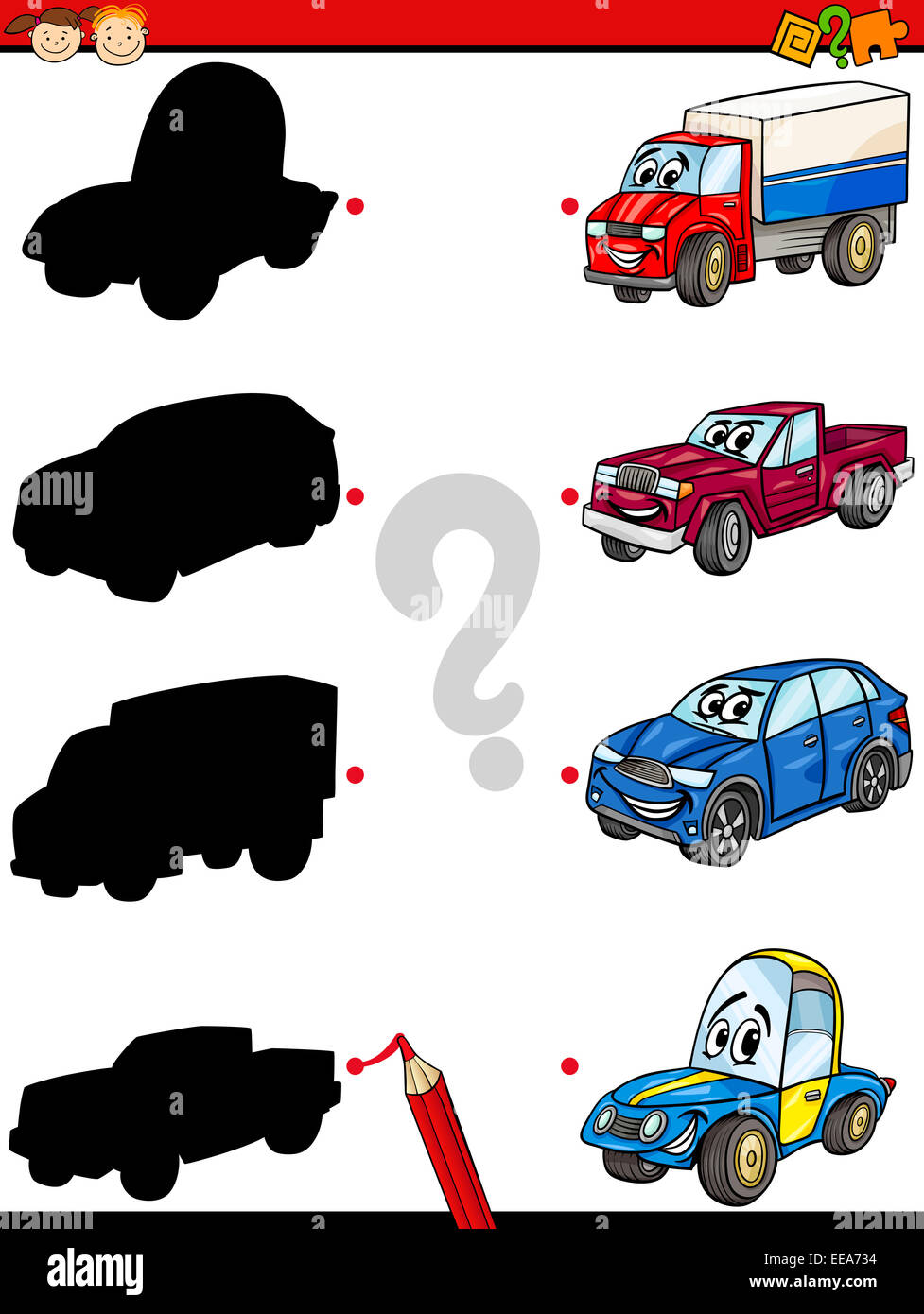 Cartoon Illustration of Education Shadow Matching Game for Preschool ...