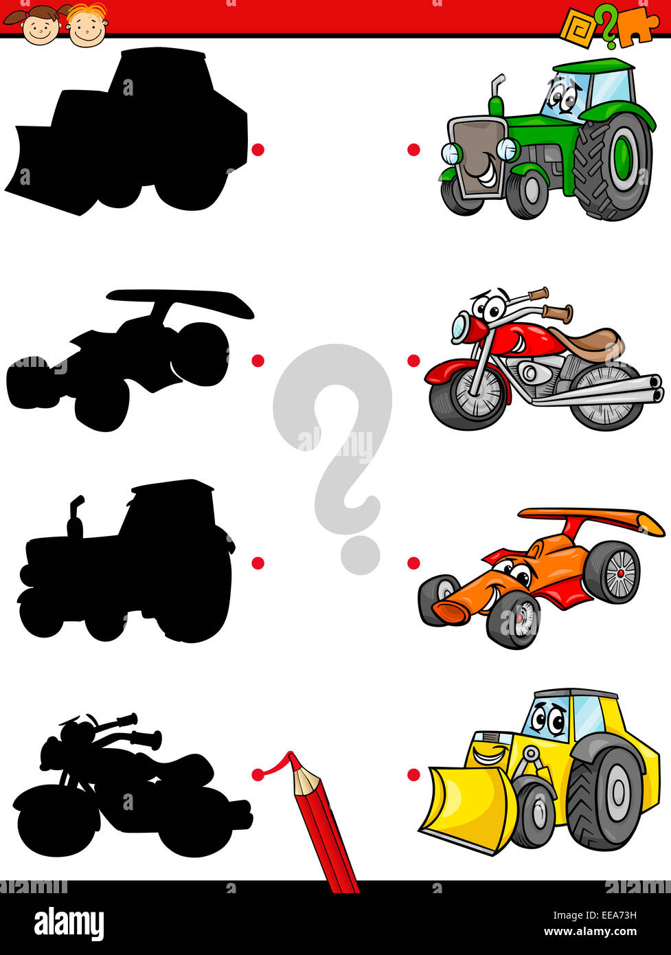 Cartoon Illustration of Education Shadow Matching Game for Preschool ...