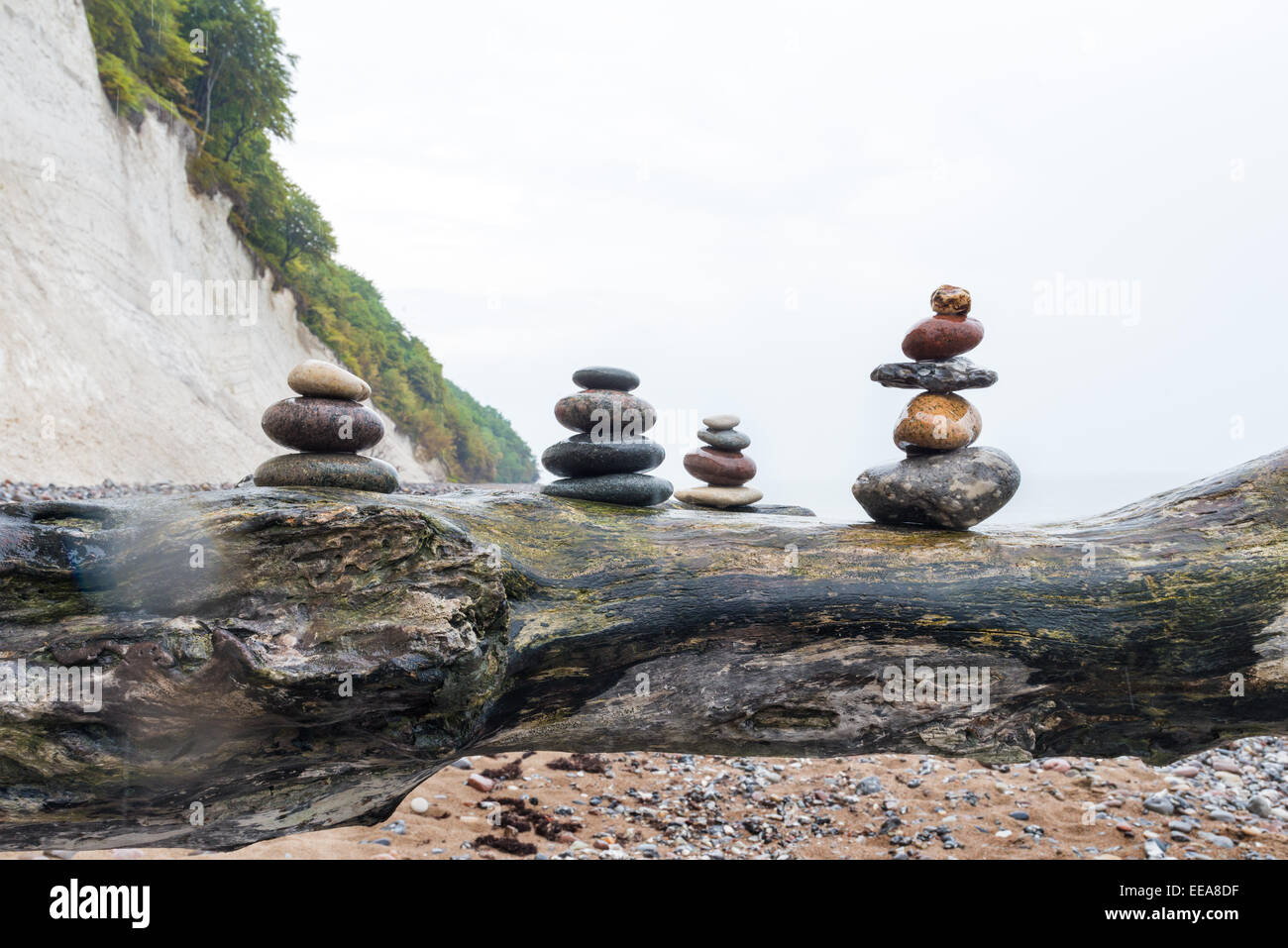 stone towers on the beach, Rügen Germany, harmony symbol symbolic art artistic stone plate still life stack stylish stone stack Stock Photo