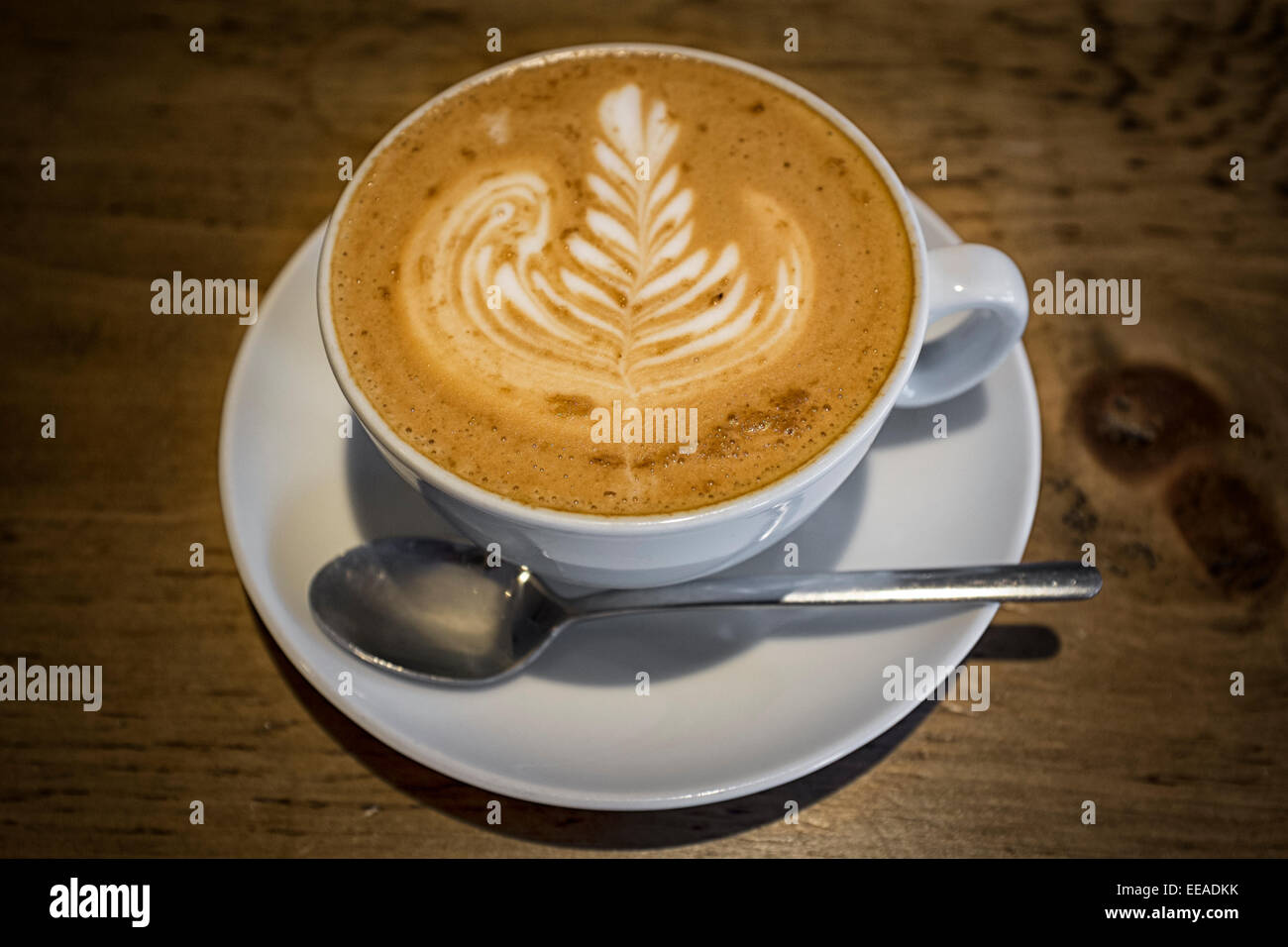 A Perfect Flat White Coffee with Silver Fern Barista Design Served in a