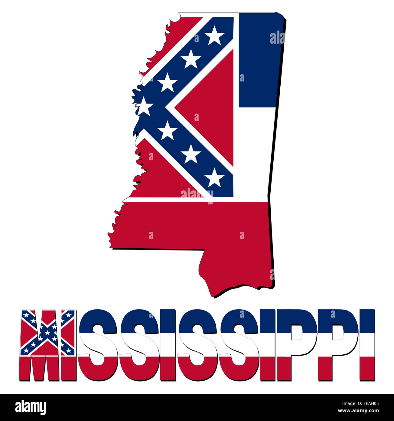 Mississippi map flag and text illustration Stock Photo