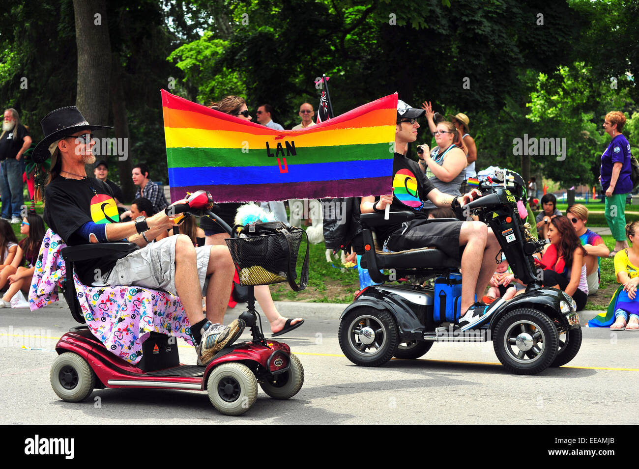 People celebrate at the pride parade held in London, Ontario in 2014. Stock Photo