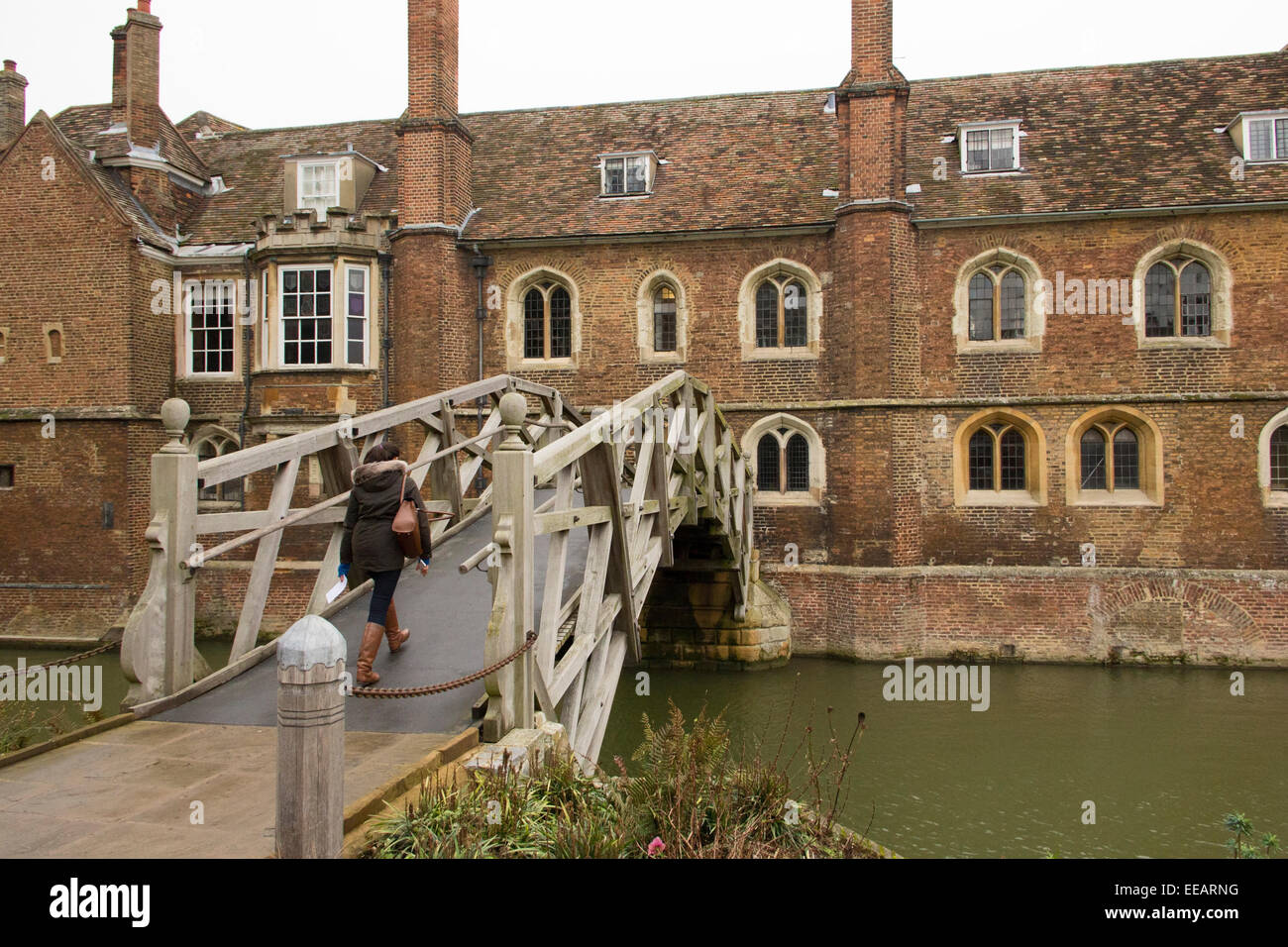 The Mathematical Bridge, also known as the Wooden Bridge, in Cambridge on the Campus of Queens' College. Stock Photo