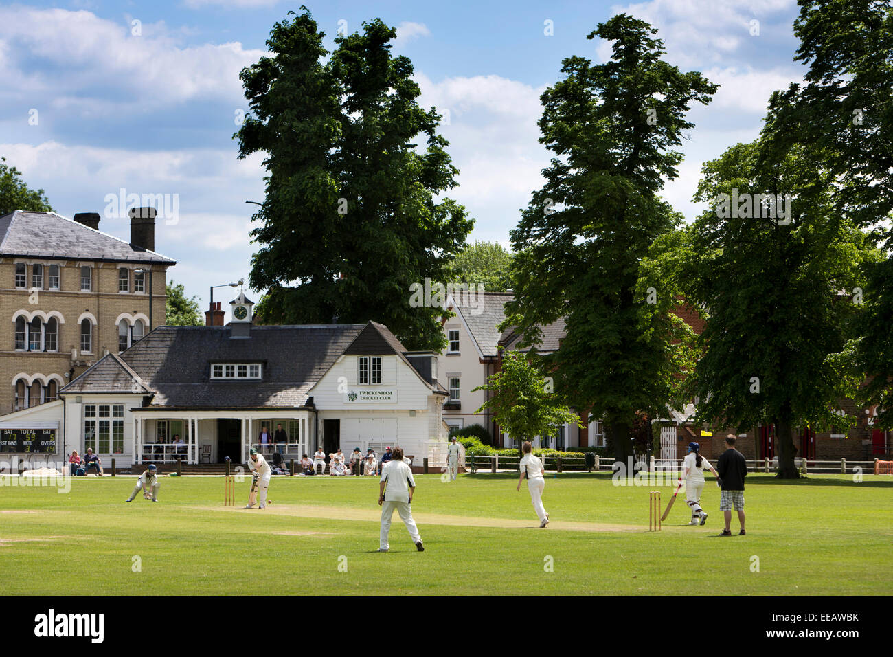 UK, London, Twickenham, The Green, Ladies Cricket match in progress Stock Photo