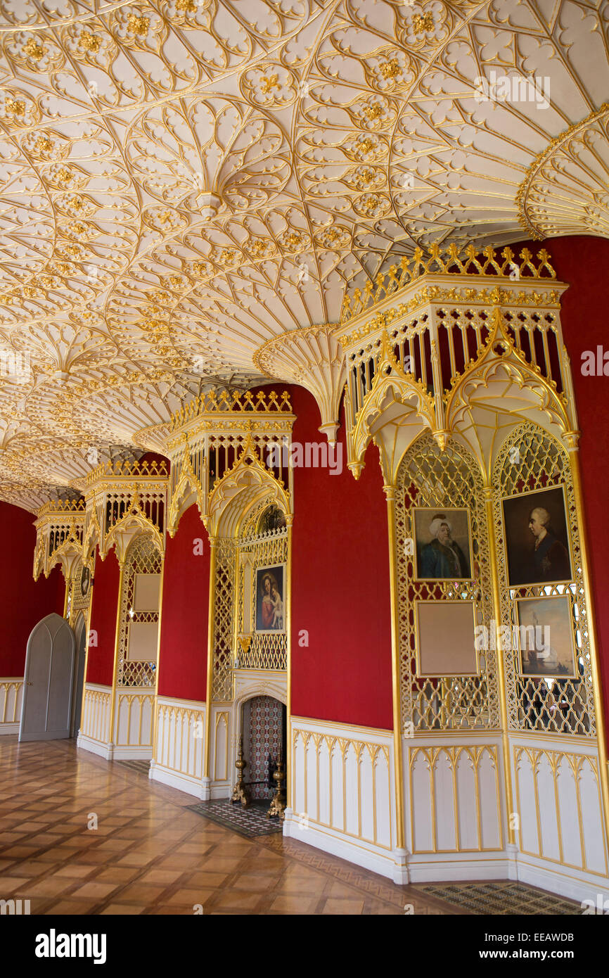 UK, London, Twickenham, Strawberry Hill House, the Gallery, with ceiling copied from Henry VII Chapel Stock Photo