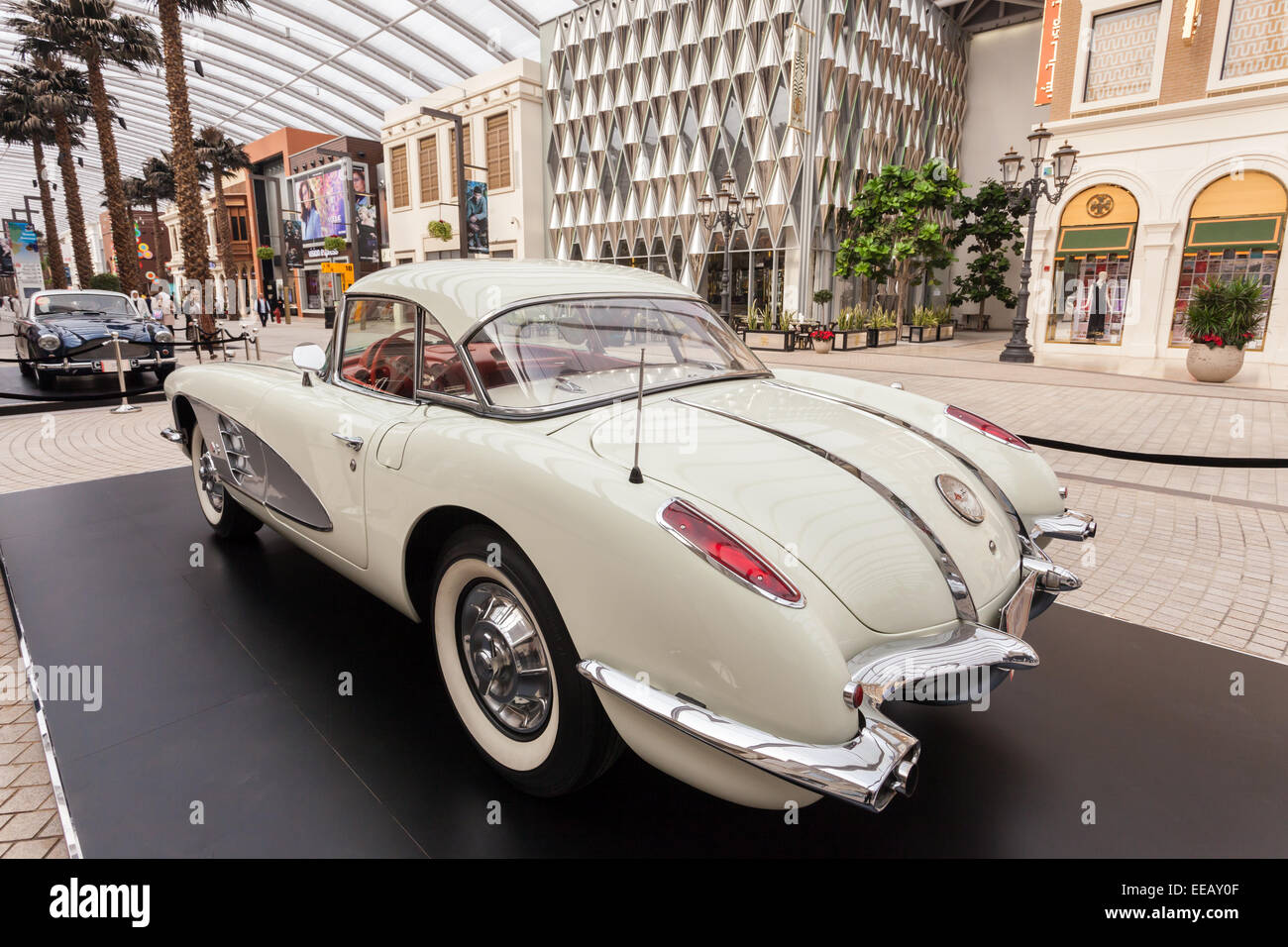 Classic cars exhibition inside of The Avenues Mall in Kuwait Stock