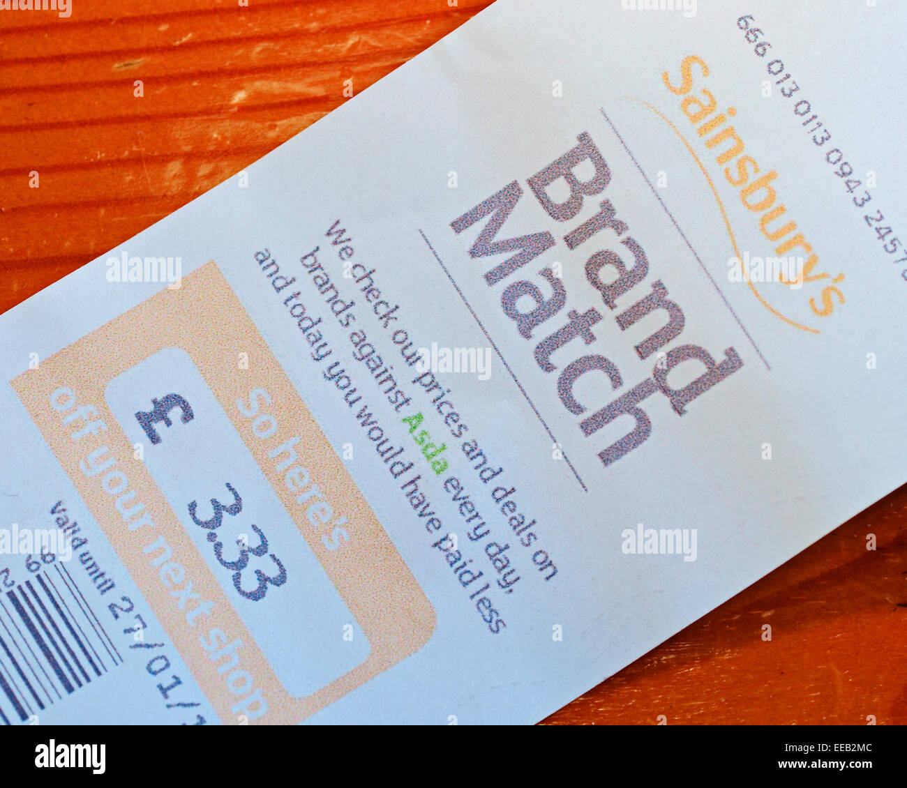 Sainsbury's Brand match voucher issued as part of the supermarket price