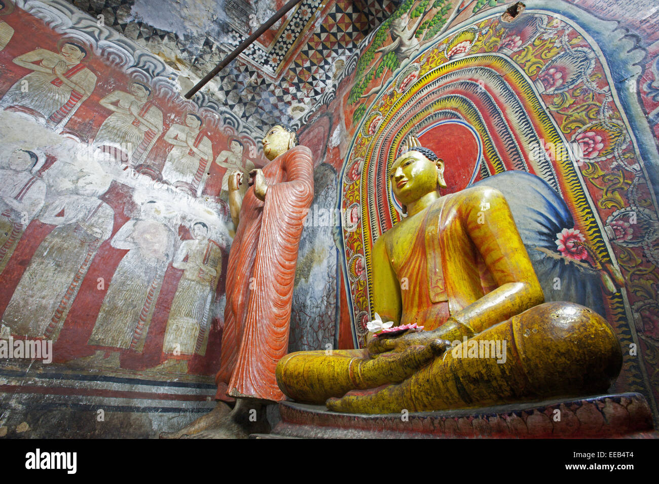 BUDDHIST STATUES IN DAMBULLA CAVE Stock Photo