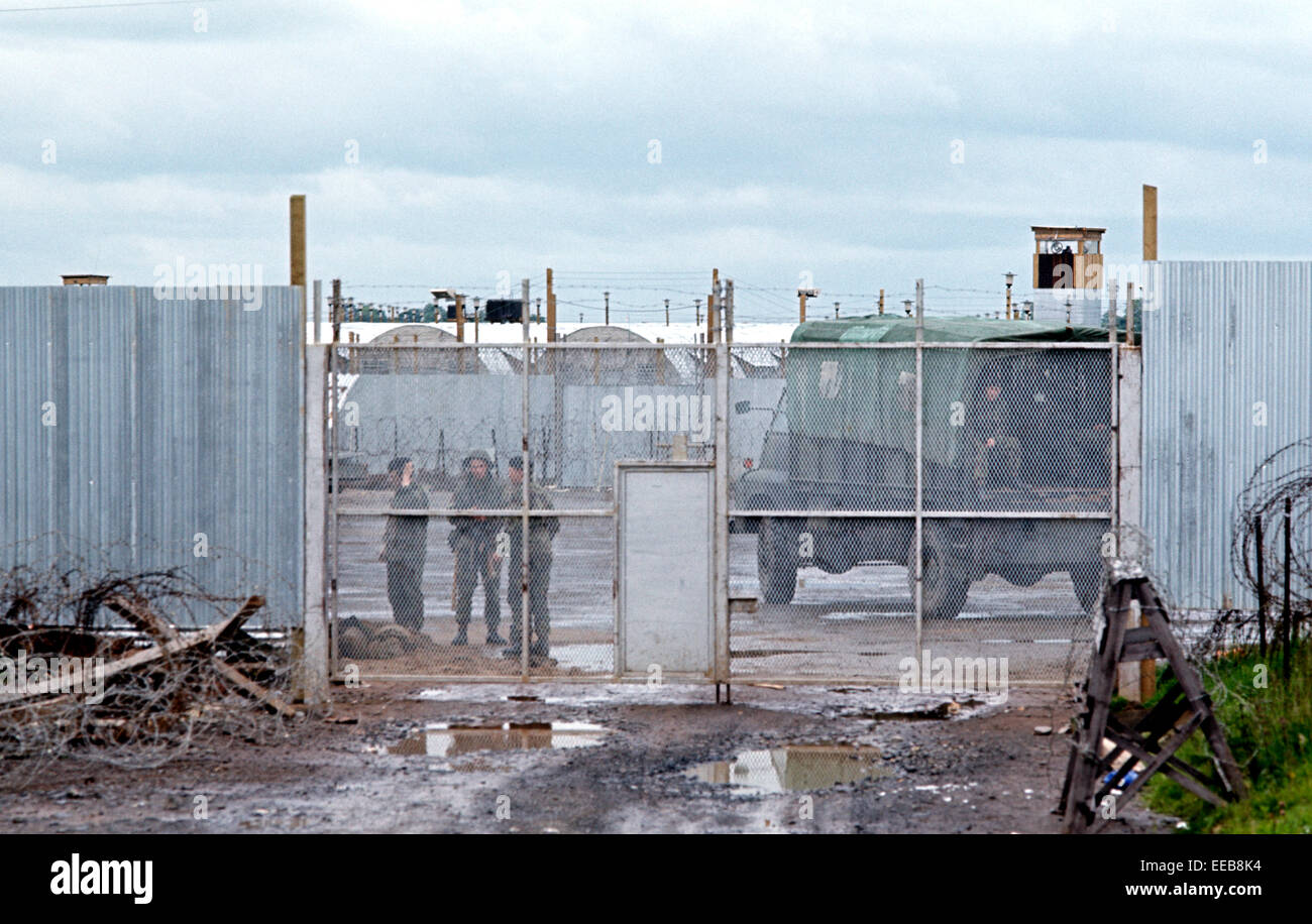LONG KESH INTERNMENT CAMP, LISBURN, NORTHERN IRELAND - JUNE1972. Was set up in 1971 during The Troubles on an old Royal Air Force Base, when Internment was introduced....Mainly Catholics and a few Protestants were rounded up initially but soon it housed Republicans and Loyalists. Long Kesh became known as H Blocks and the Maze. Stock Photo