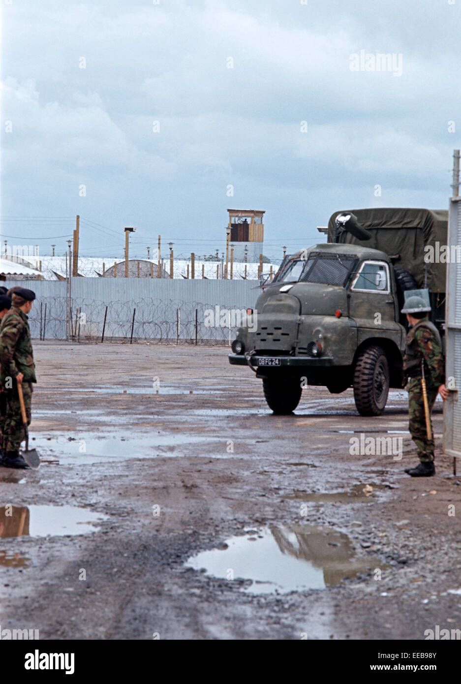 LONG KESH INTERNMENT CAMP, LISBURN, NORTHERN IRELAND - JUNE1972. Was set up in 1971 during The Troubles on an old Royal Air Force Base, when Internment was introduced....Mainly Catholics and a few Protestants were rounded up initially but soon it housed Republicans and Loyalists. Long Kesh became known as H Blocks and the Maze. Stock Photo