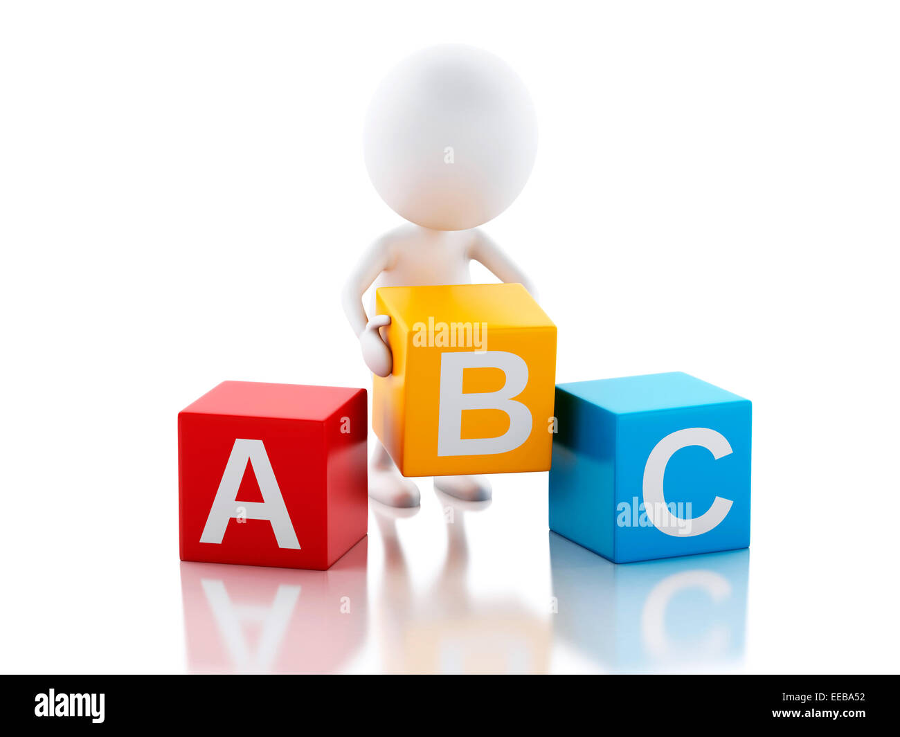 3d illustration. White people with ABC blocks. Isolated on white background. Stock Photo