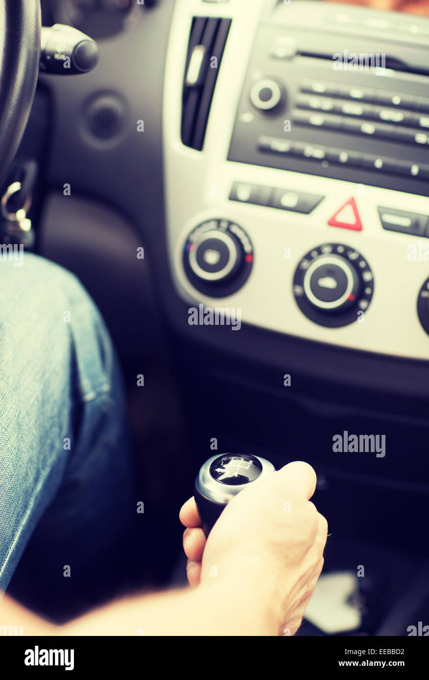 man shifting the gear on car manual gearbox Stock Photo Alamy