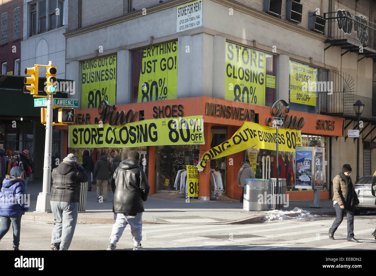 Deep discounts at a store going out of business in downtown Brooklyn, NY. Stock Photo