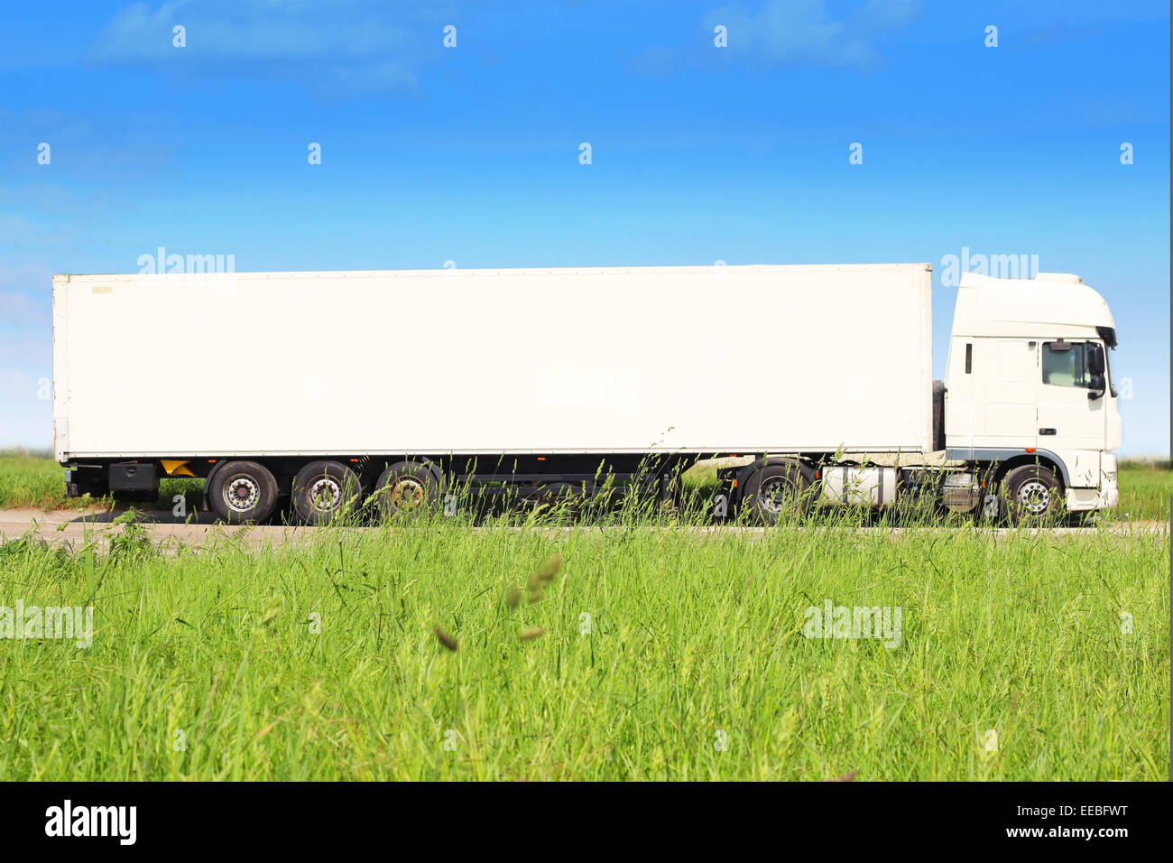 The white truck for transport goods Stock Photo