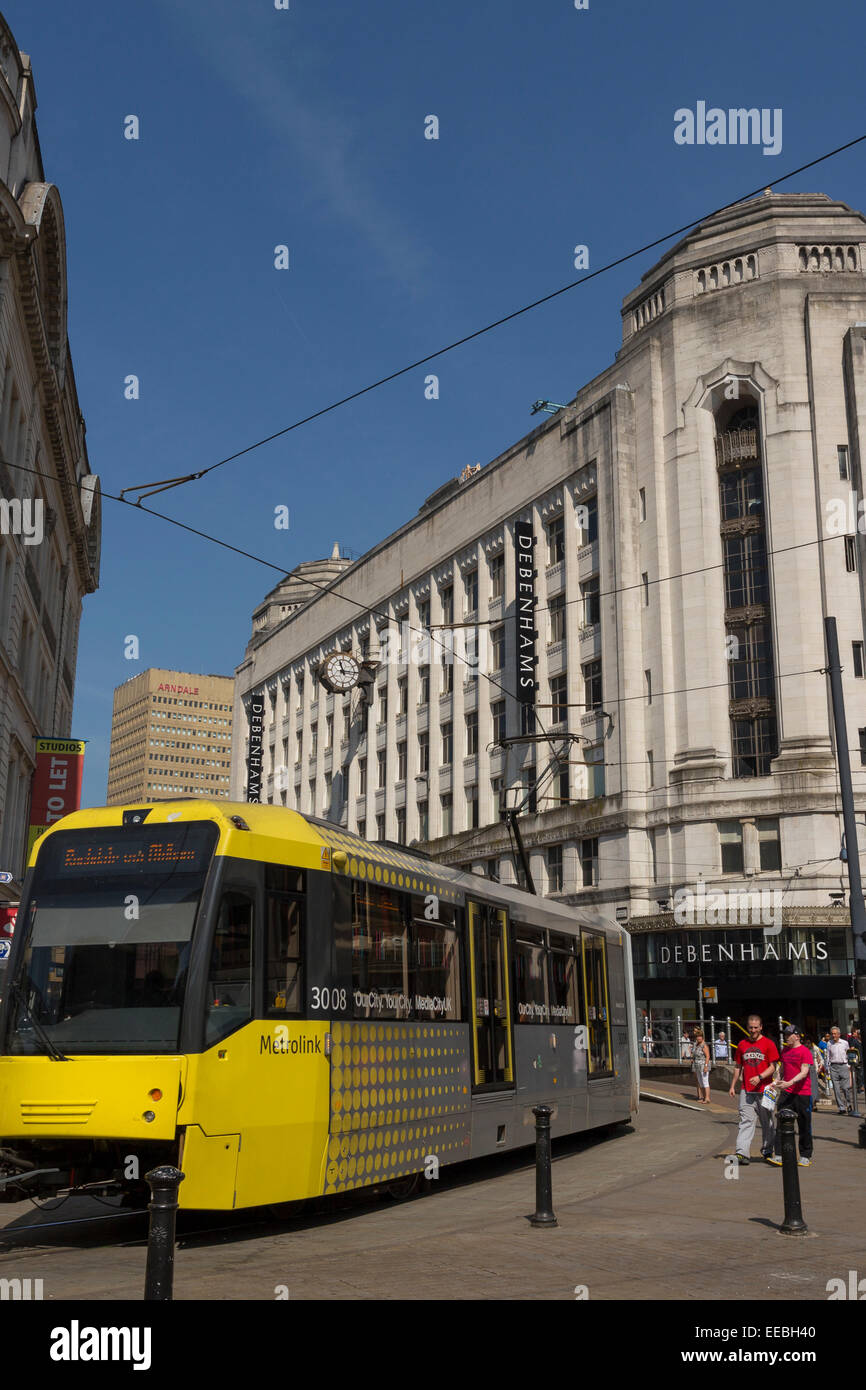 England, Manchester metrolink tram in Piccadilly Gardens Stock Photo