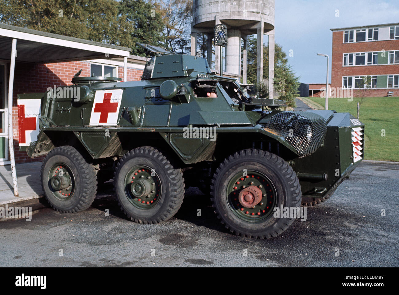 WEAPONS OF ULSTER - FEBRUARY 1972. British Army Saracen Ambulance during The Troubles, Northern Ireland. Stock Photo
