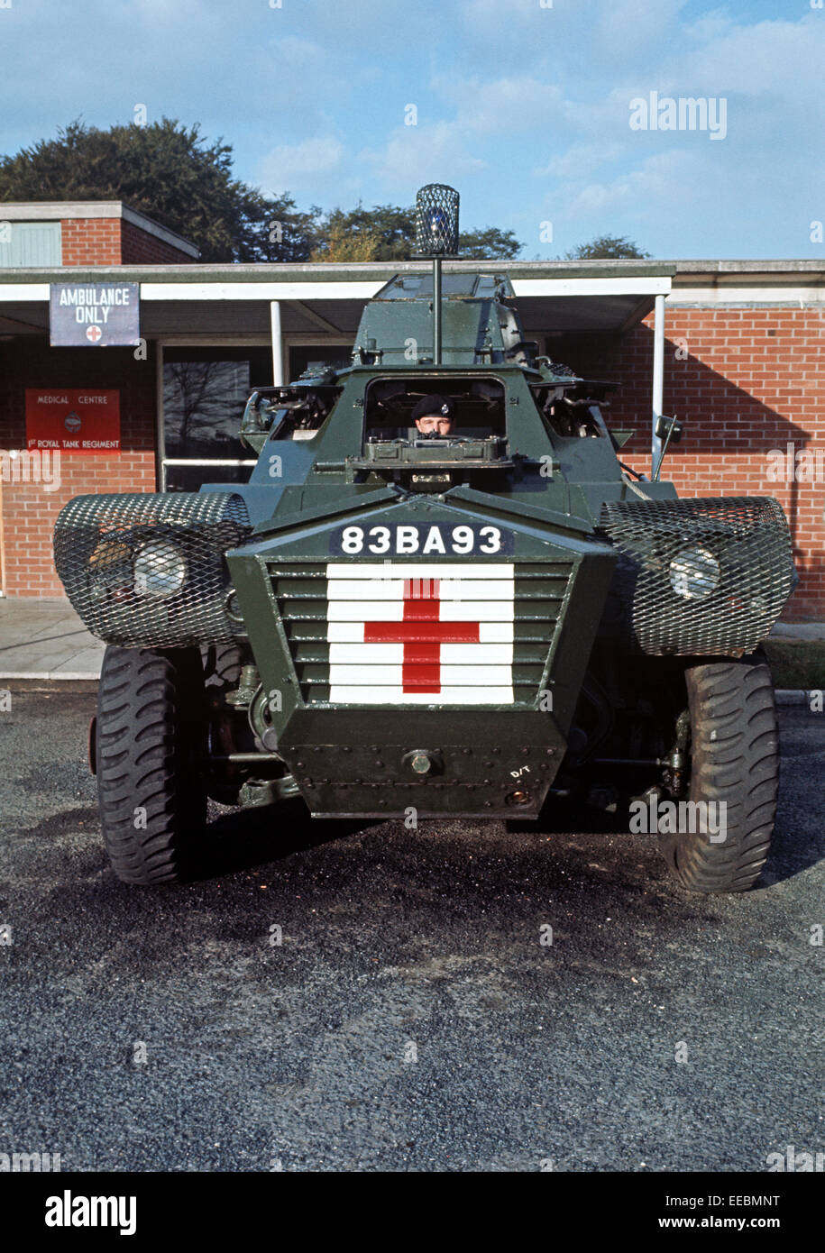 WEAPONS OF ULSTER - FEBRUARY 1972. British Army Saracen Ambulance during The Troubles, Northern Ireland. Stock Photo
