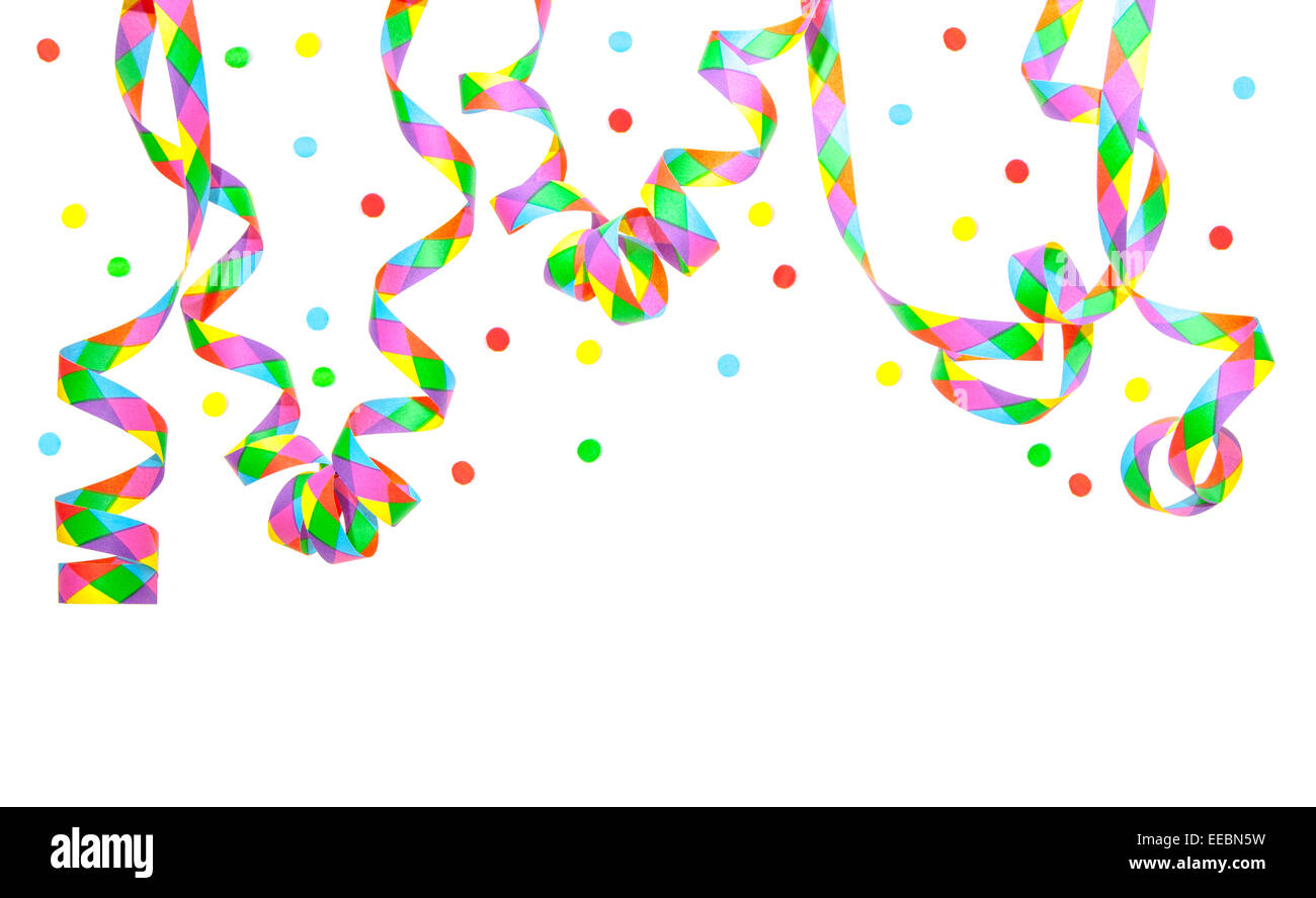 Confetti and party streamer on white background Stock Photo