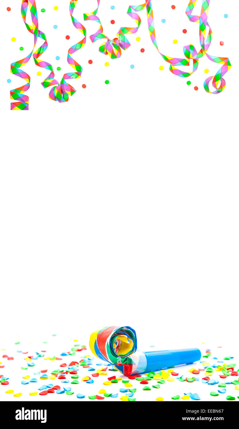 Confetti and party streamer on white background Stock Photo