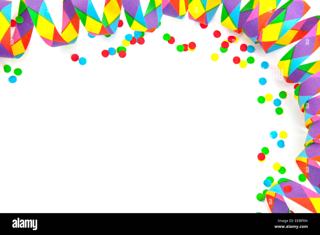 Confetti and party streamer on white background Stock Photo