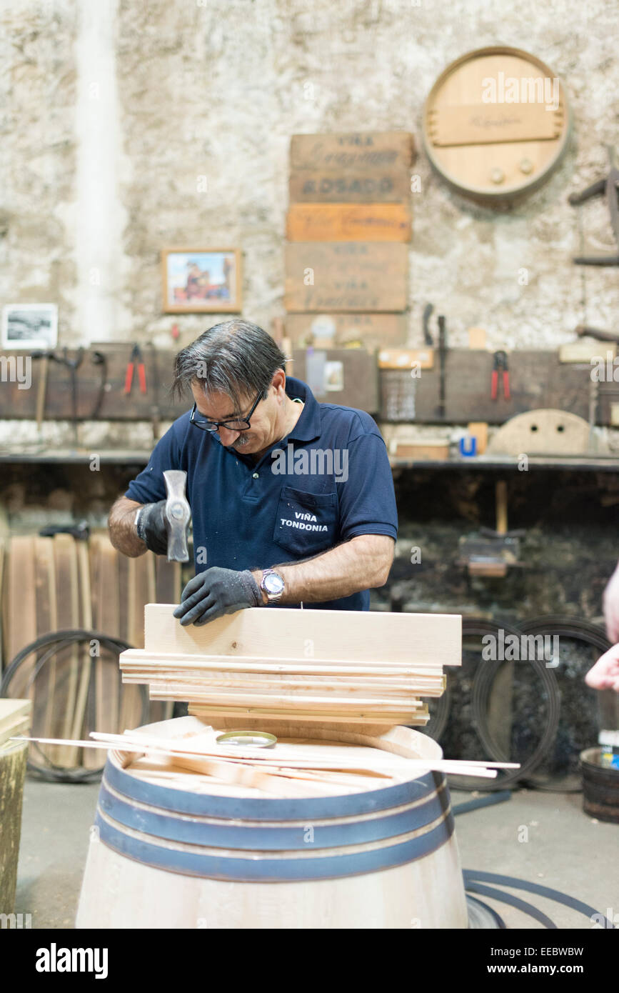 The master cooper making wine barrels at the Bodega R. Lopez de Heredia ...