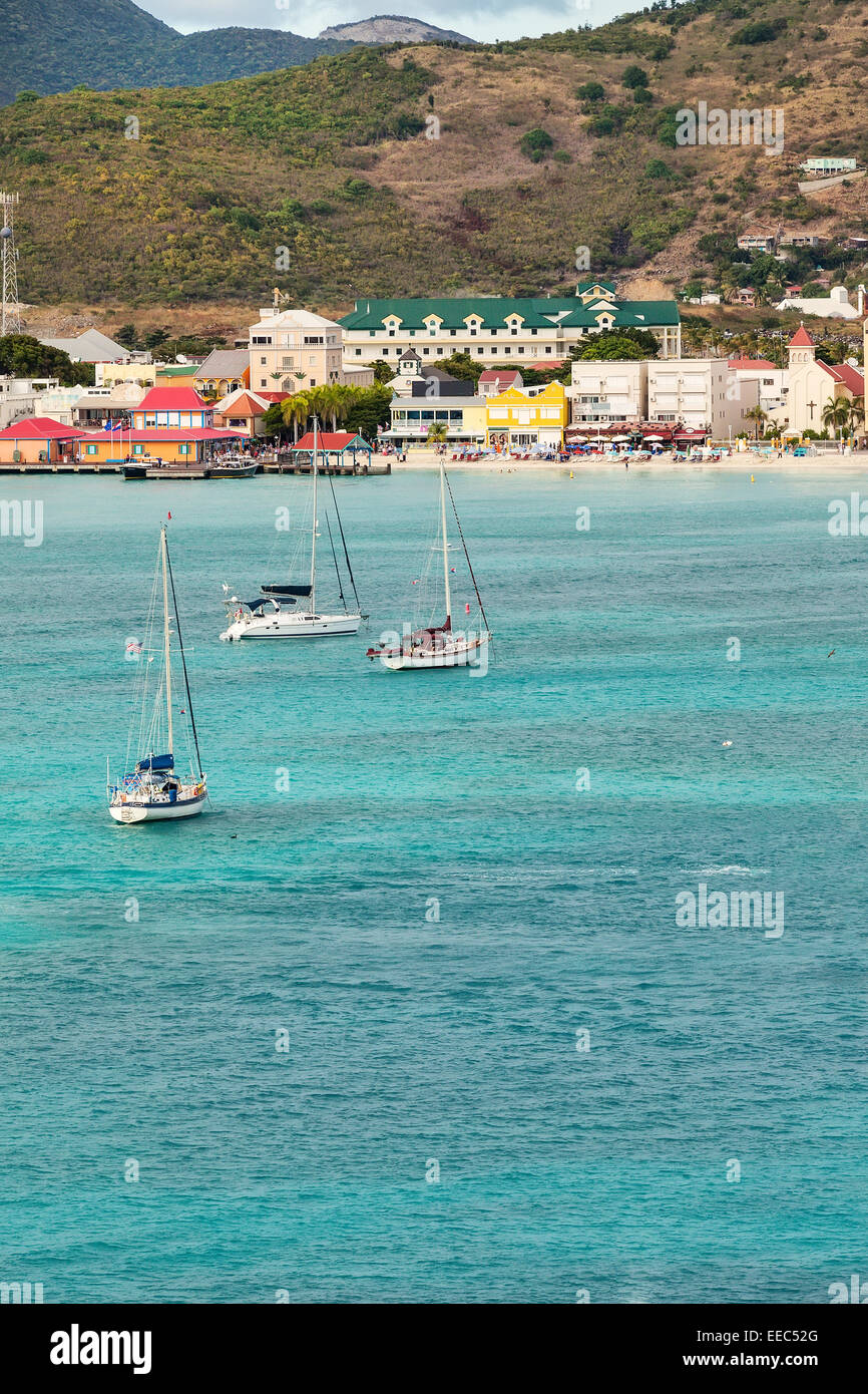 Popular tropical island of Philipsburg, St. Maarten, located in the Eastern Caribbean Stock Photo