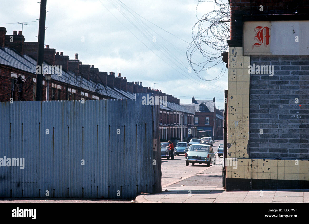 BELFAST, NORTHERN IRELAND APRIL 1972. Early Peace Wall between