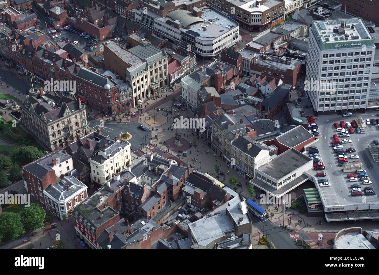 Aerial view of Queen's Square and Mander House Wolverhampton 1997 Stock Photo