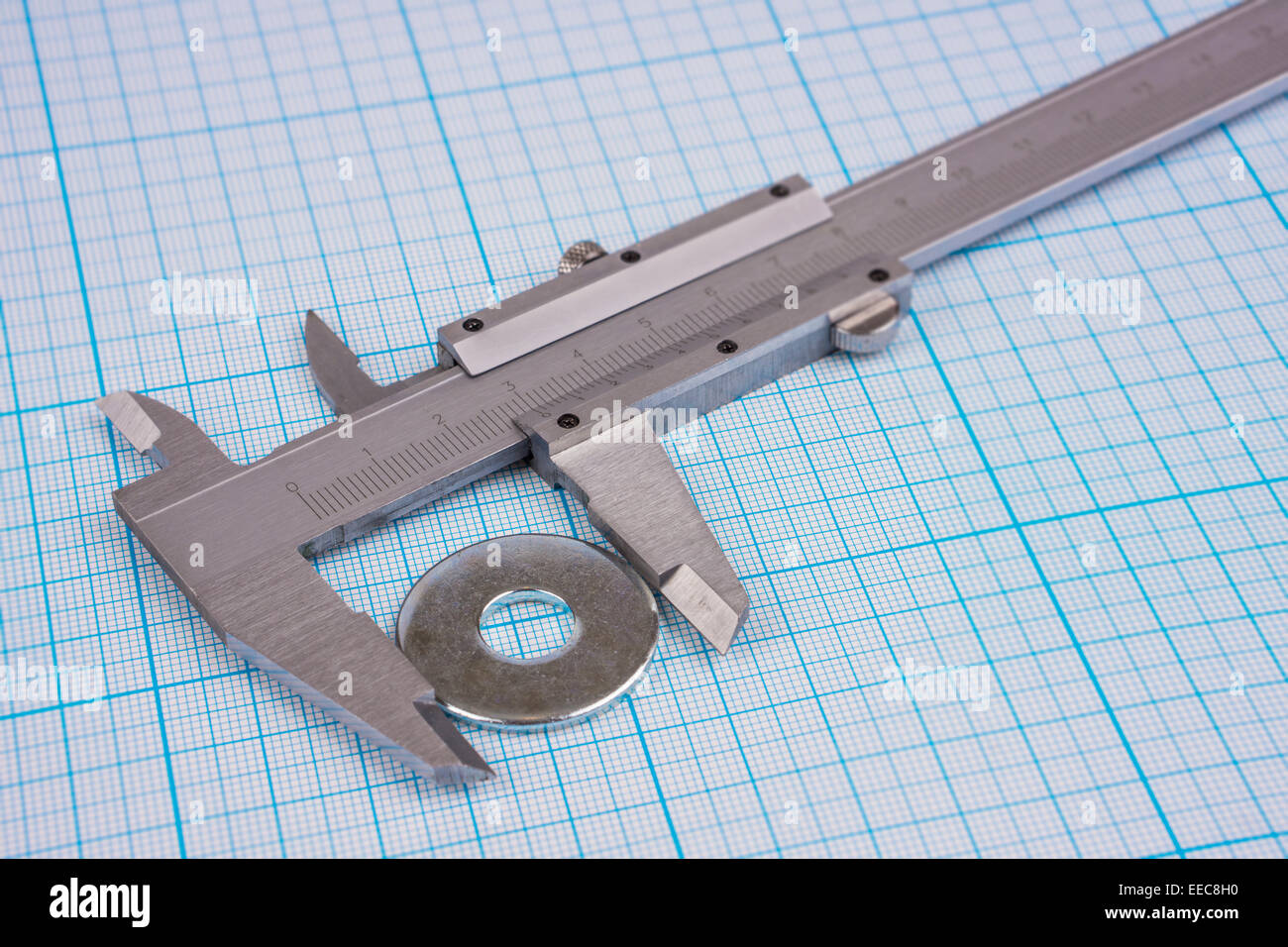 Measurement of bolt spacer diameter with verniercaliper Stock Photo