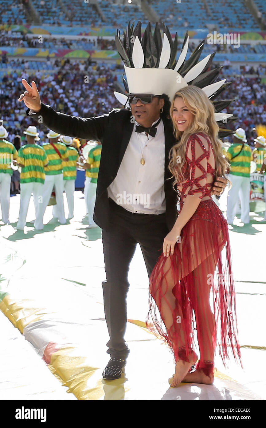 2014 FIFA World Cup - Closing Ceremony and Atmosphere - Maracana Stadium (Estadio Maracana)  Featuring: Carlinhos Brown,Shakira Where: Rio de Janeiro, Brazil When: 13 Jul 2014 Stock Photo