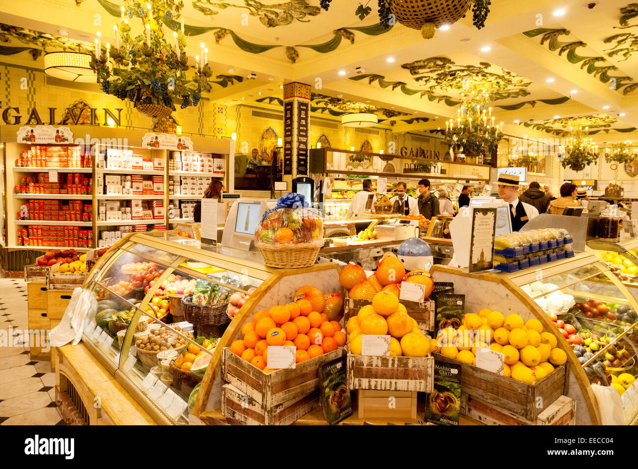 The fruit food hall, Harrods department store interior, Knightsbridge, London UK Stock Photo