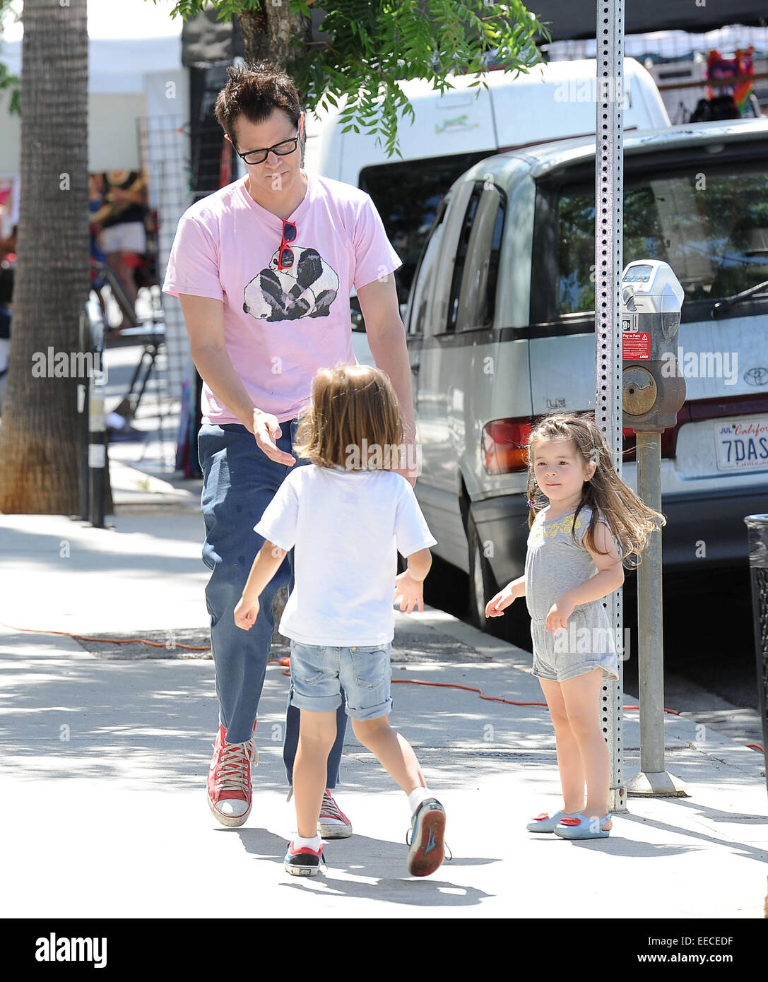 Johnny Knoxville spends time at the Farmers Market with his children