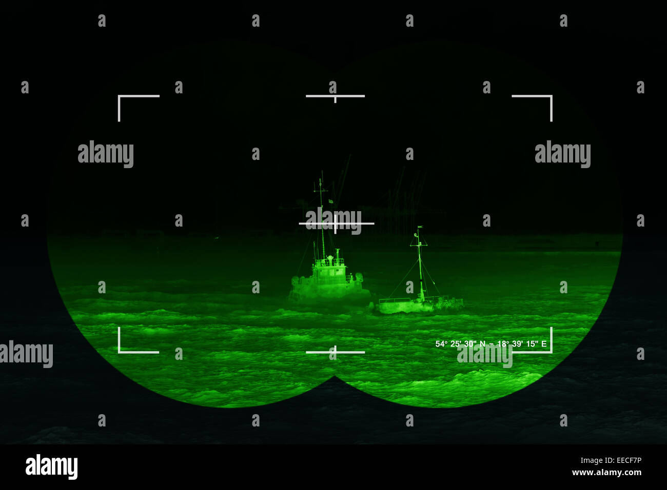 The search for the lost ship - sea rescue mission, Concept Photo. Stock Photo