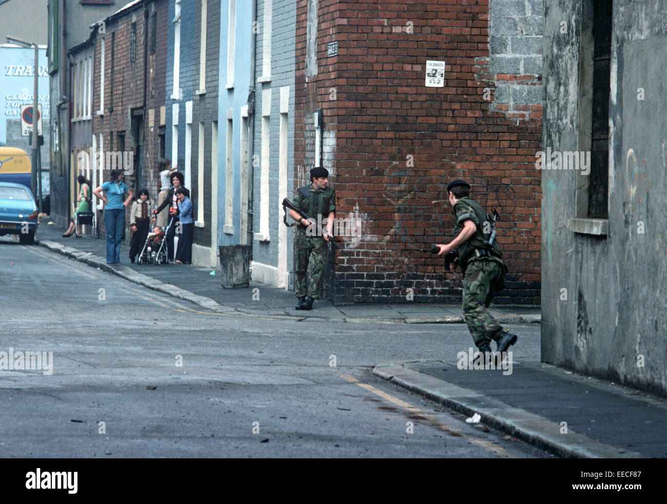 BELFAST, NORTHERN IRELAND MAY 1973. British army soldiers patrolling
