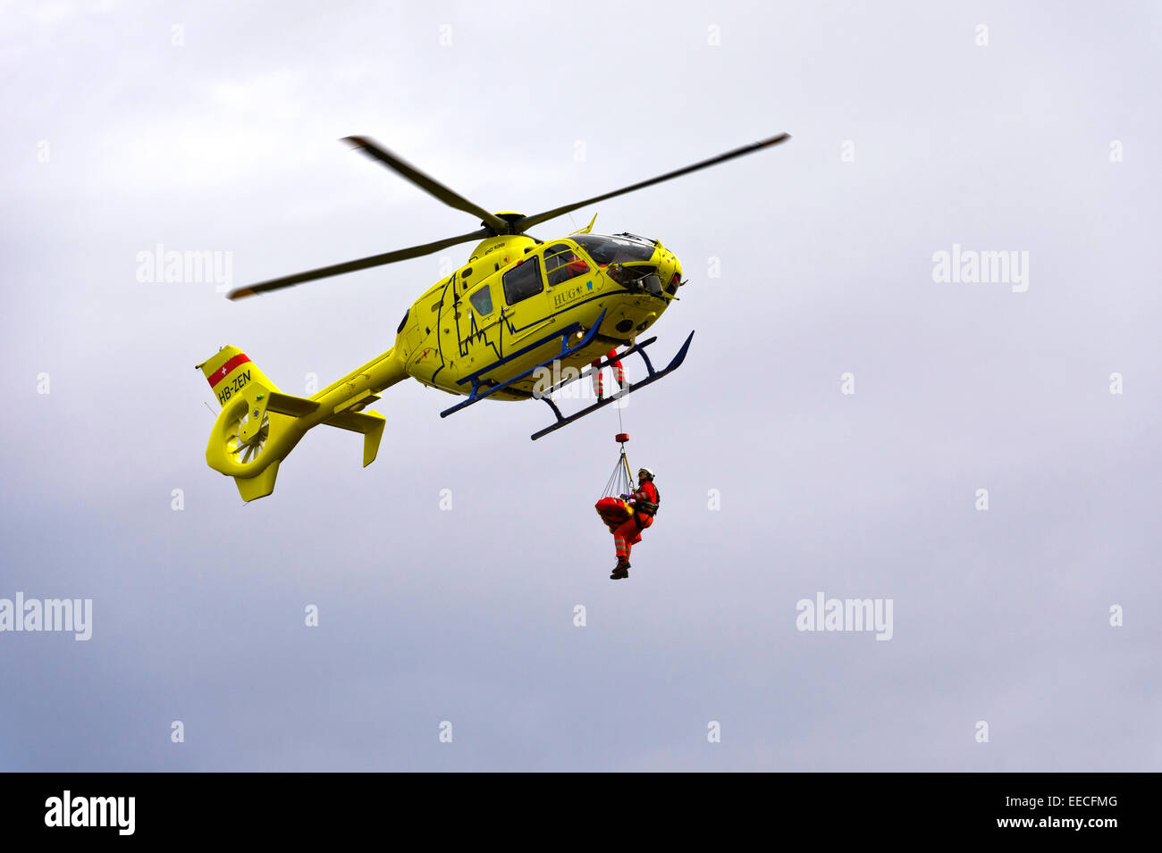 Rescue helicopter Eurocopter EC135 T2+ of the University Hospital Geneva in  an emergency operation, Geneva, Switzerland Stock Photo - Alamy