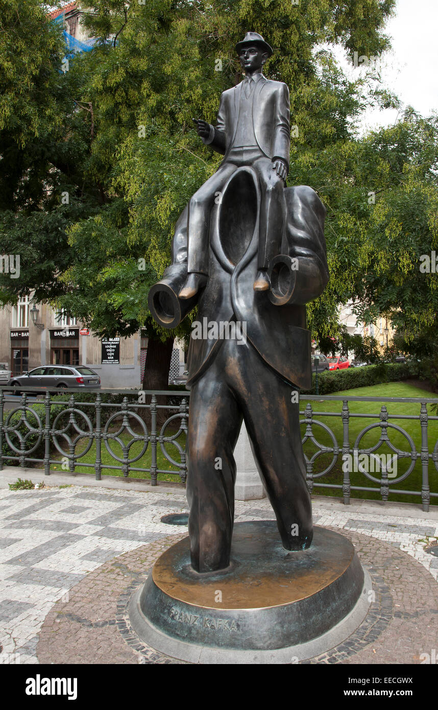 Franz Kafka monument in Dusni Street. Prague, Czech Republic. Stock Photo