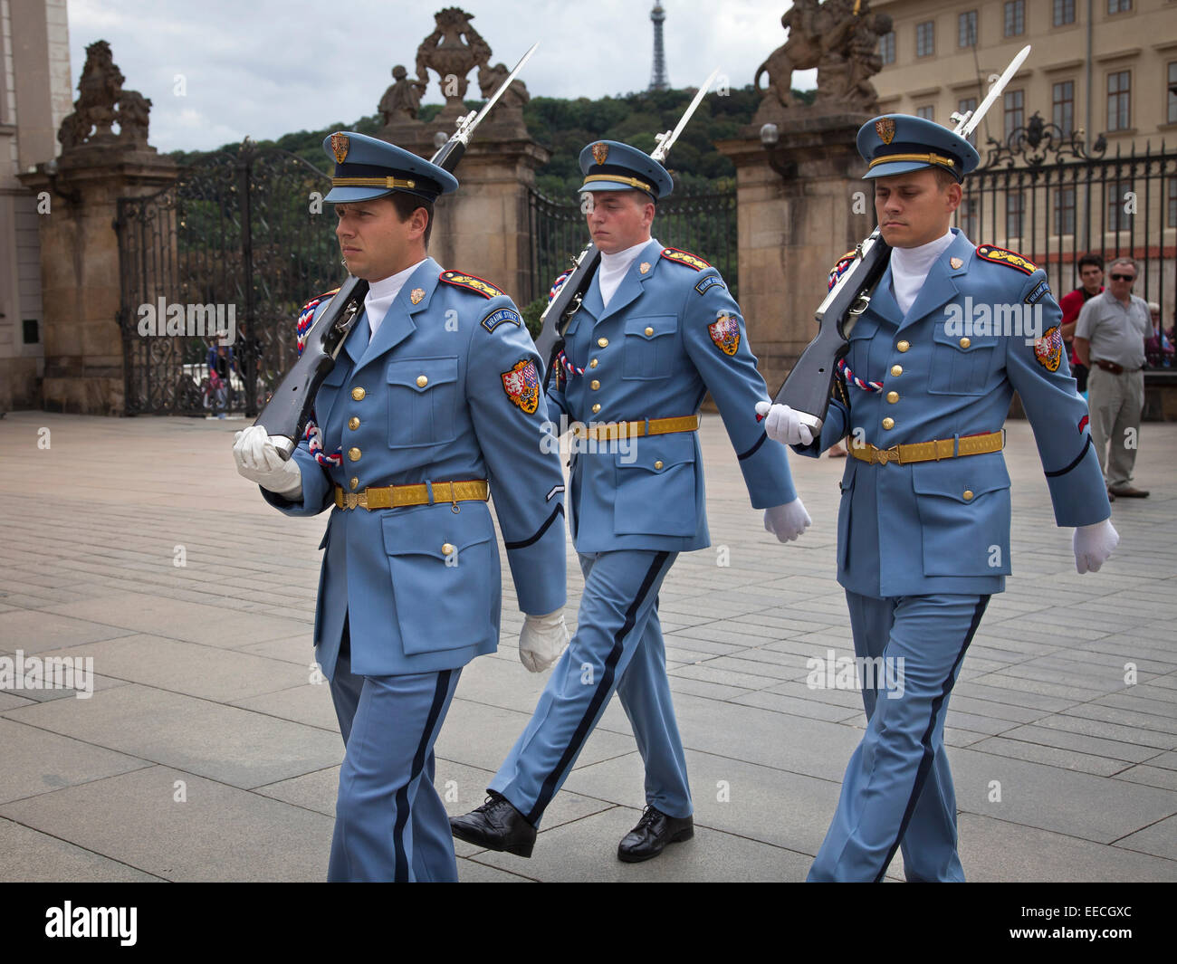 Marching soldiers of the Prague Castle Guard. Prague, Czech Republic. Stock Photo