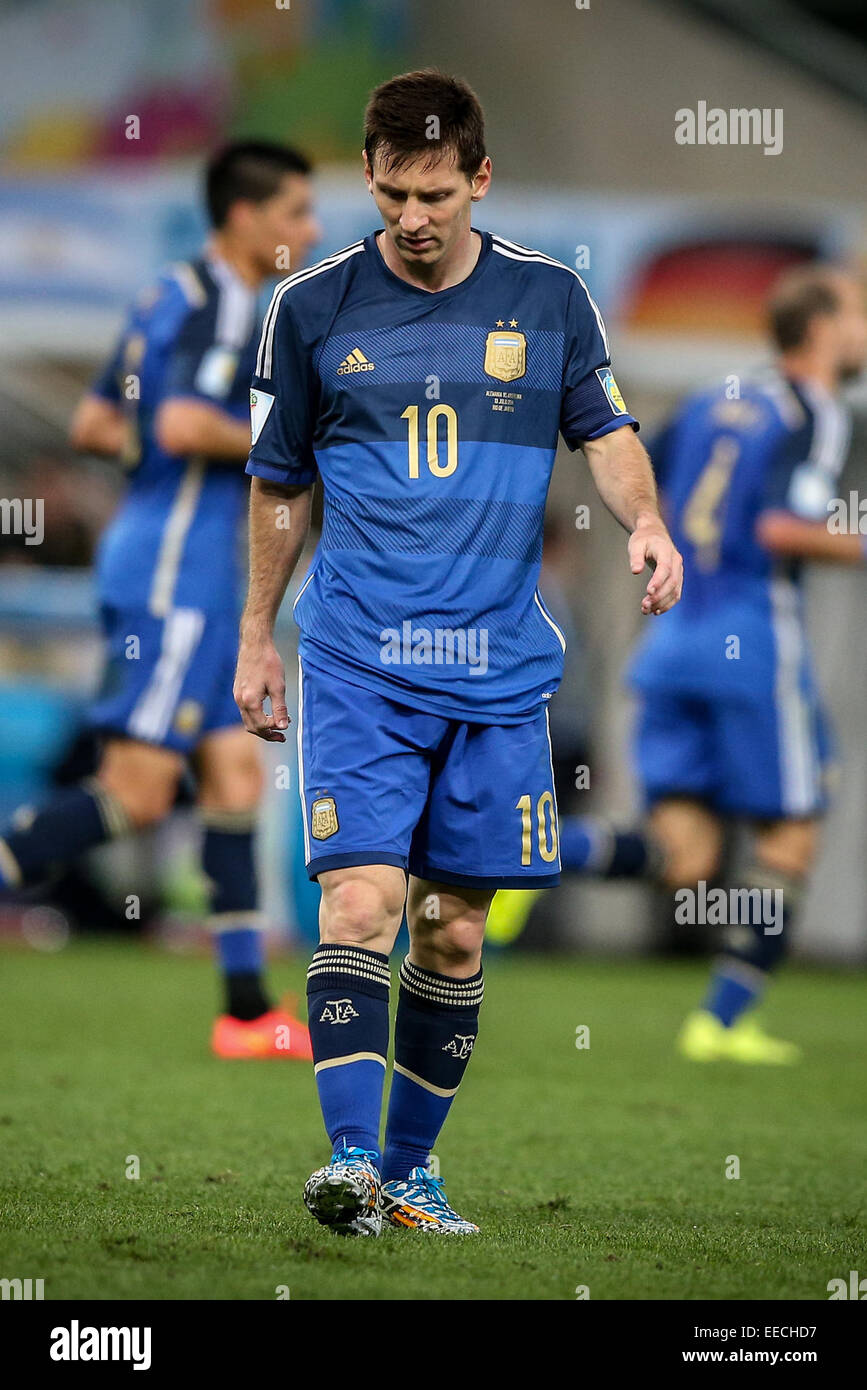 2014 FIFA World Cup Final - Germany v Argentina, held at the Maracana Stadium (Estadio Maracana)  Featuring: Lionel Messi Where: Rio de Janeiro, Brazil When: 13 Jul 2014 Stock Photo