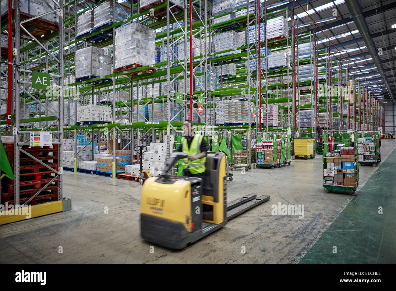 interior of the large Waitrose Leyland distribution centre warehouse  in Lancashire UK Stock Photo